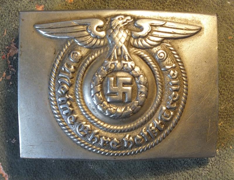 SS EM/NCO NICKLE BELT BUCKLE OVERHOFF FULL INSCRIPTION